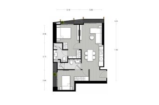 Планировка кондомониума 2 спальни в ЖК Noble State 39 № 11018