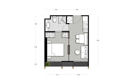 Планировка кондомониума 1 спальня в ЖК Noble State 39 № 11015 (2D)