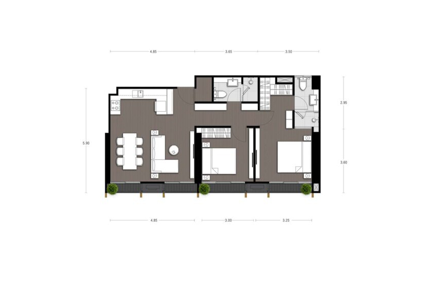 Penthouse floor plan, 2 bedrooms in Noble State 39 No. 11020