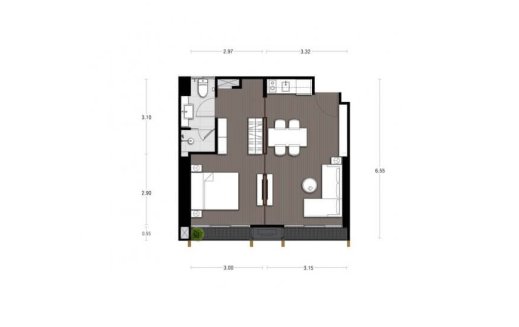 Condominium floor plan, 1 bedroom in Noble State 39 No. 11017 (2D)